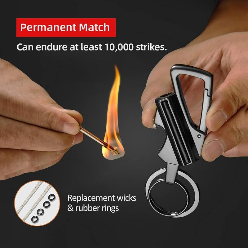 Multifunctional Flint Fire Starter Keychain | Refillable Kerosene Lighter, Bottle Opener, Survival EDC Tool for Outdoor Emergency (No Fuel)