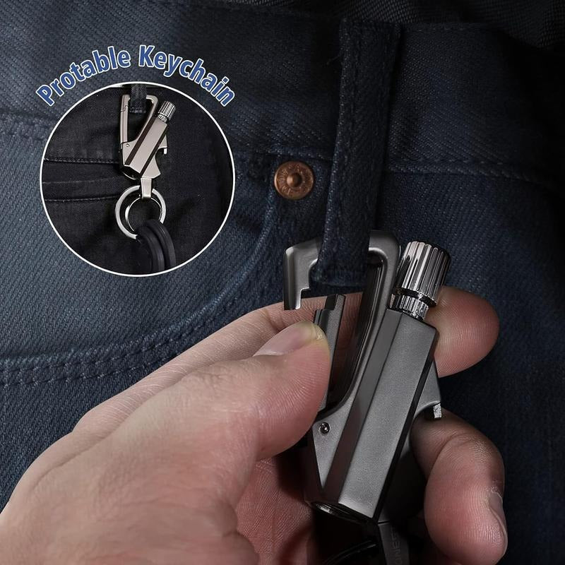 Multifunctional Flint Fire Starter Keychain | Refillable Kerosene Lighter, Bottle Opener, Survival EDC Tool for Outdoor Emergency (No Fuel)