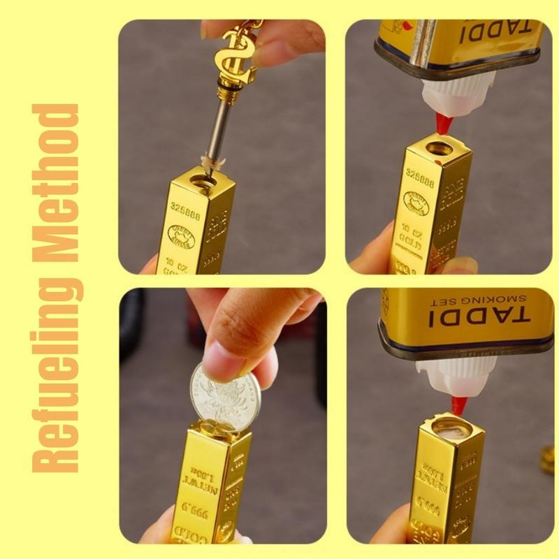 (2-Pack)Gold Bar Permanent Lighter - Small Match Sticks, Multi-Function Metal Kerosene Lighter, Mini Portable Igniter
