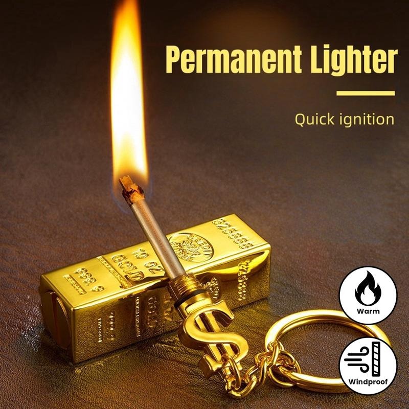 (2-Pack)Gold Bar Permanent Lighter  - Small Match Sticks, Multi-Function Metal Kerosene Lighter, Mini Portable Igniter