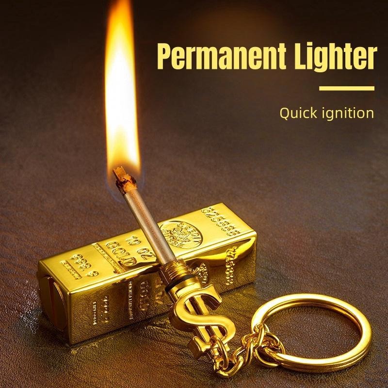 (2-Pack)Gold Bar Permanent Lighter  - Small Match Sticks, Multi-Function Metal Kerosene Lighter, Mini Portable Igniter