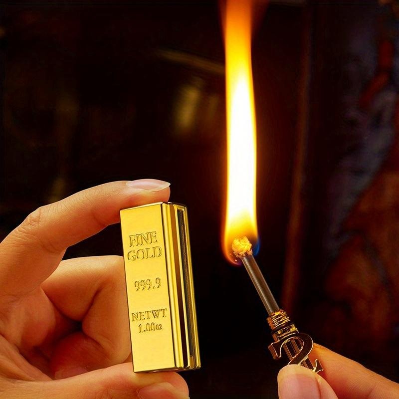 (2-Pack)Gold Bar Permanent Lighter  - Small Match Sticks, Multi-Function Metal Kerosene Lighter, Mini Portable Igniter