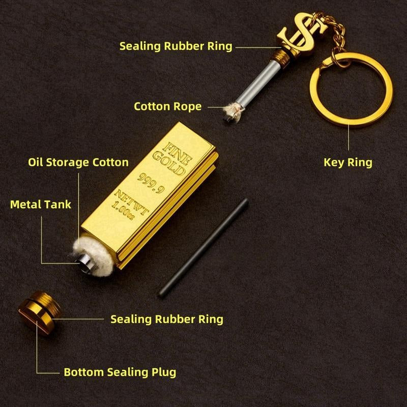 (2-Pack)Gold Bar Permanent Lighter  - Small Match Sticks, Multi-Function Metal Kerosene Lighter, Mini Portable Igniter
