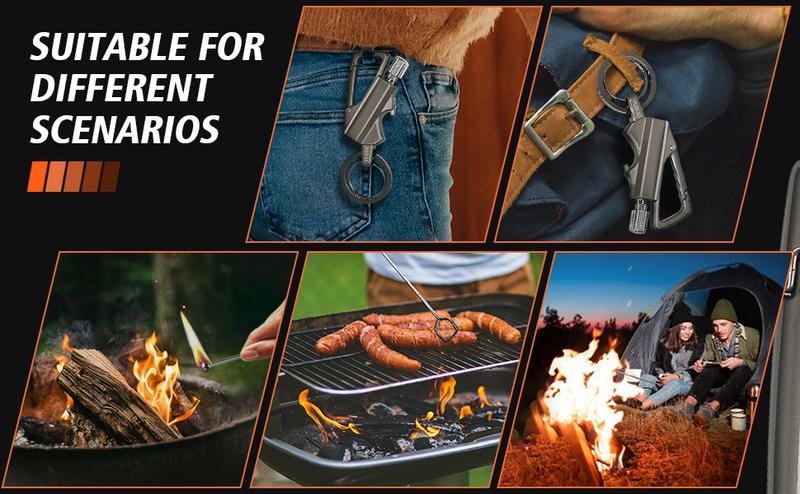 Multifunctional Flint Fire Starter Keychain | Refillable Kerosene Lighter, Bottle Opener, Survival EDC Tool for Outdoor Emergency (No Fuel)