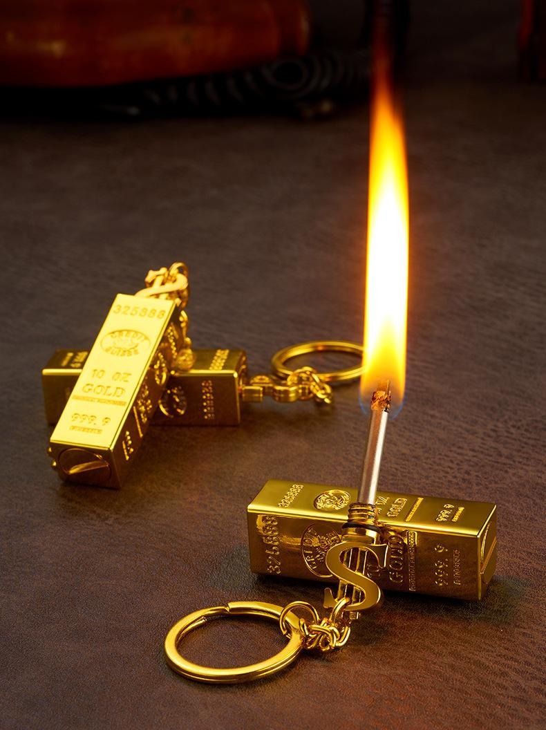 (2-Pack)Gold Bar Permanent Lighter  - Small Match Sticks, Multi-Function Metal Kerosene Lighter, Mini Portable Igniter
